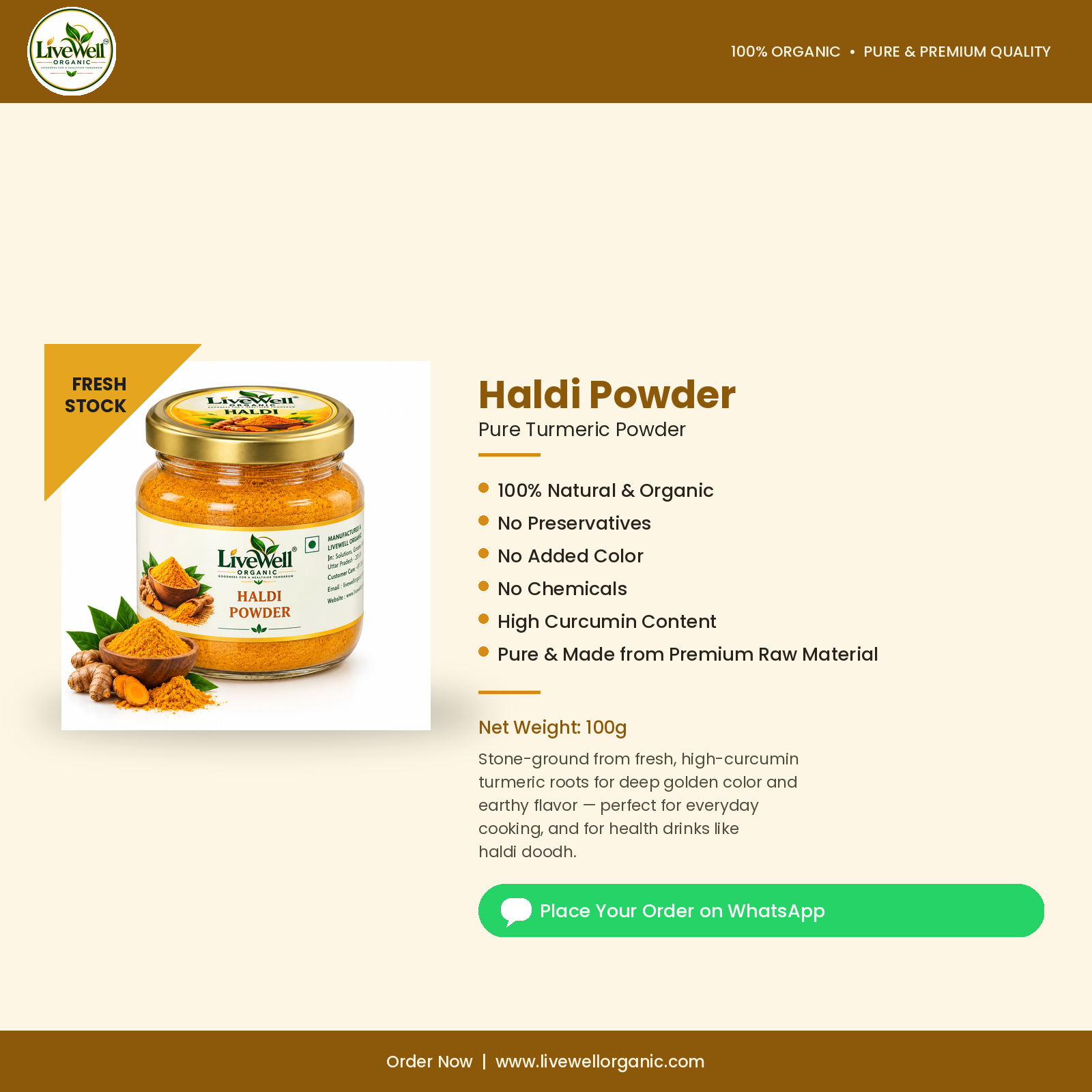 LiveWell Organic Haldi Powder — 100 g